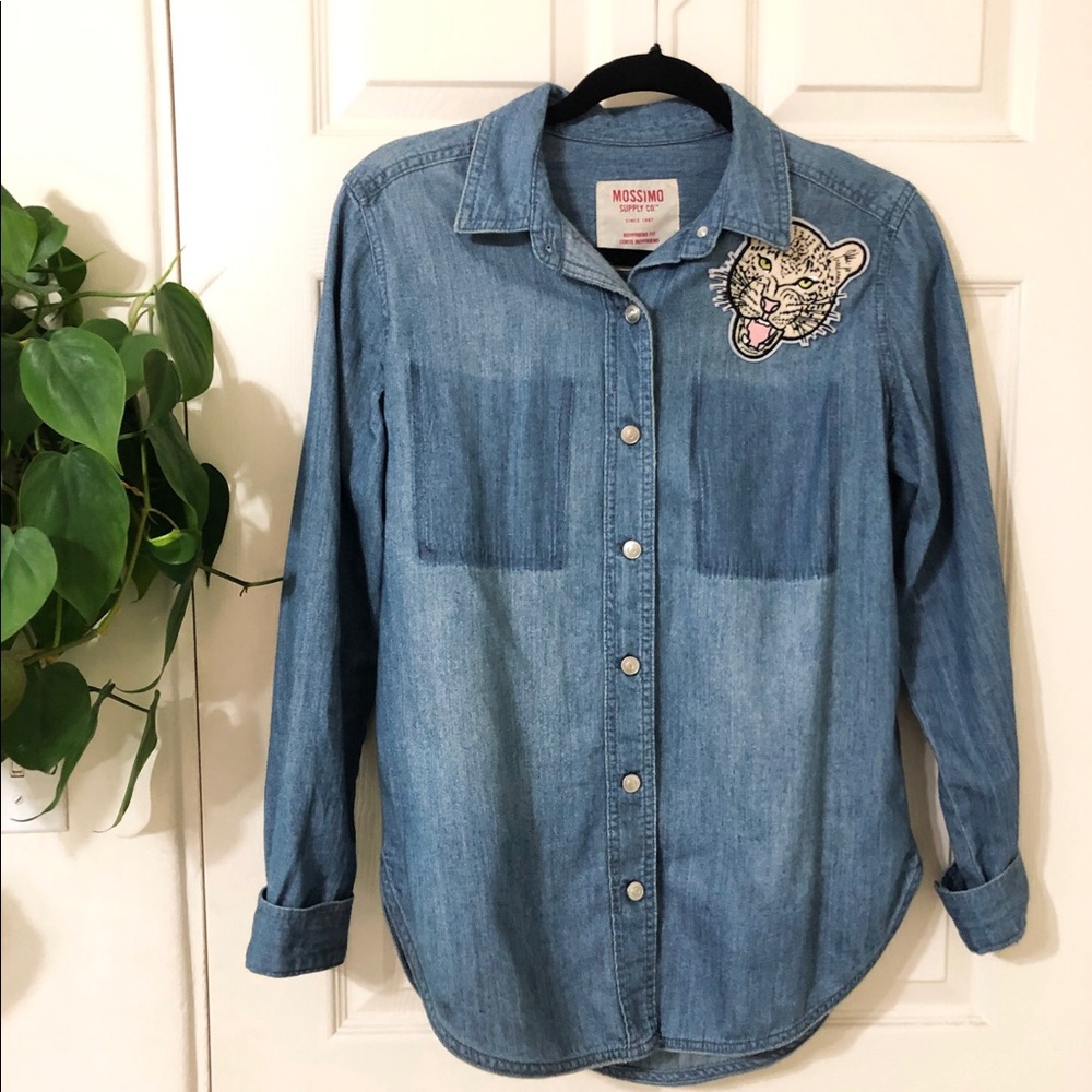 Denim Button Up with Tiger